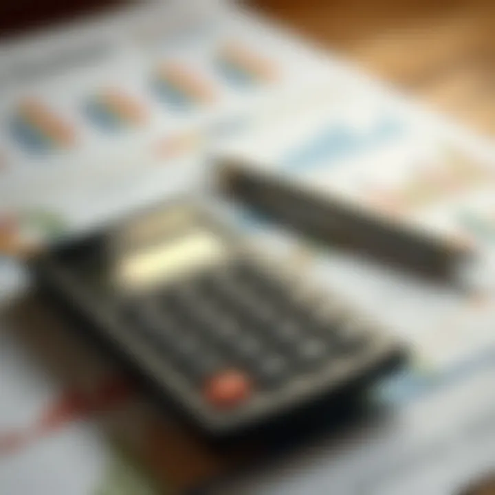 A financial calculator and spreadsheets with financial graphs