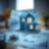 A detailed blueprint of a house with financial graphs