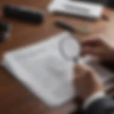 A person reviewing their financial documents with a magnifying glass