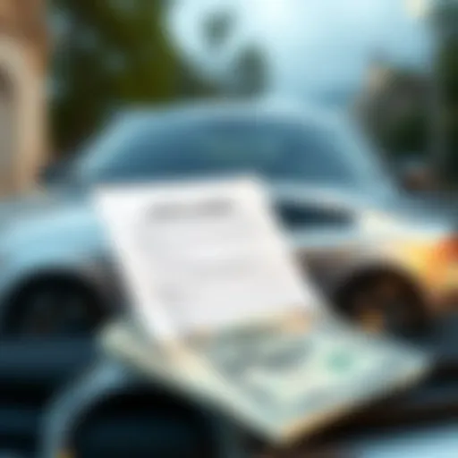 Illustration of a car with a loan document and money