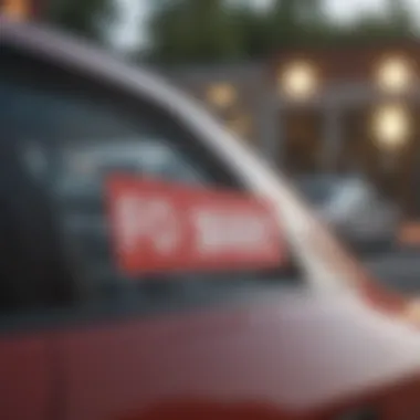 A close-up of a used car with a financing sign in the window