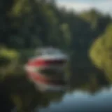 A serene Michigan lake with a boat anchored near the shoreline, reflecting the importance of recreational boating.