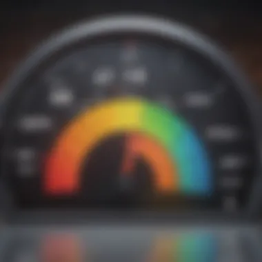 Visual representation of a credit score gauge highlighting the range of scores