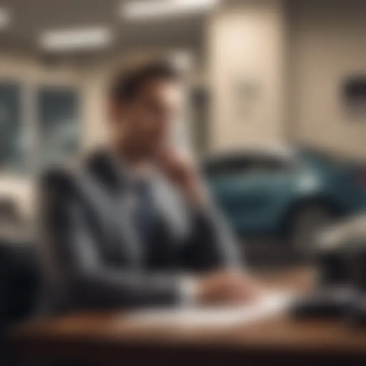 A consumer contemplating their financial decision at a dealership