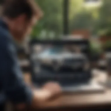 A person analyzing a vehicle history report on a laptop, highlighting the importance of informed purchasing decisions.