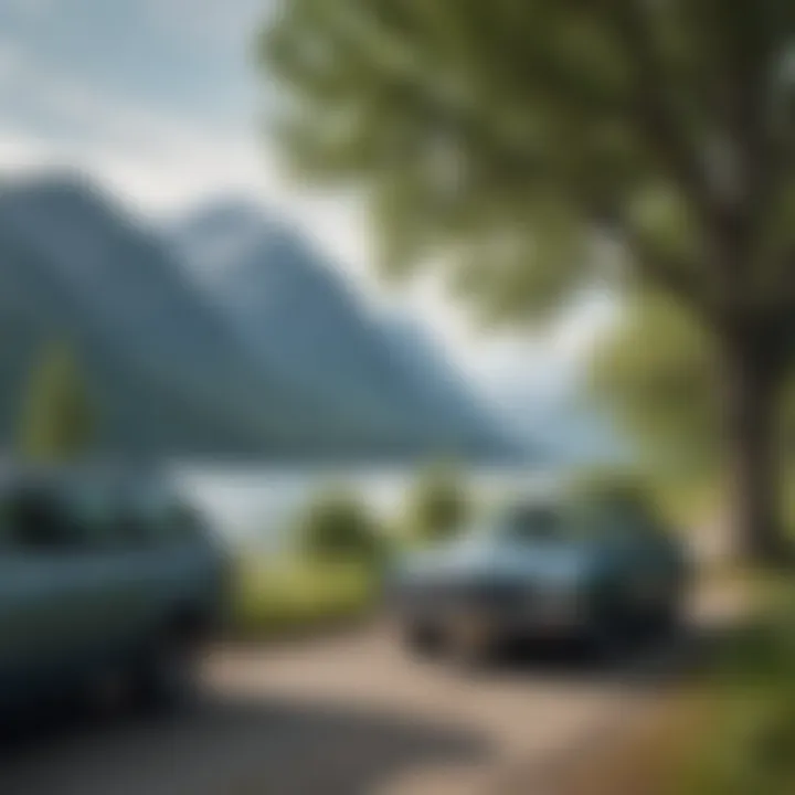 A scenic view of an Alaskan landscape with a car parked under a tree