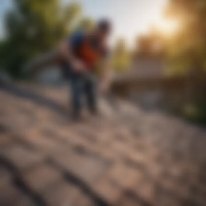 A professional inspecting the roof of a house with advanced tools.