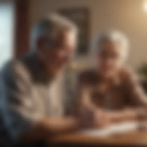 Elderly couple discussing financial options