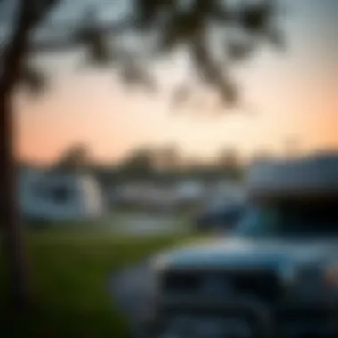 A scenic view of RVs parked in a Louisiana campground