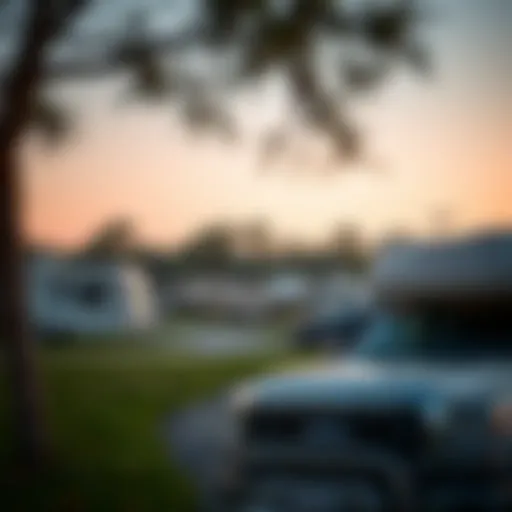 A scenic view of RVs parked in a Louisiana campground