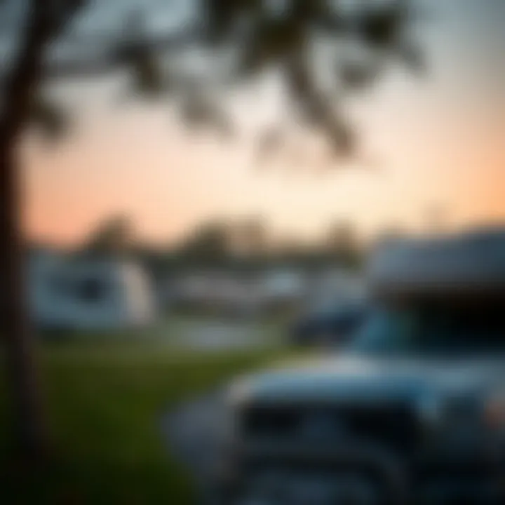 A scenic view of RVs parked in a Louisiana campground