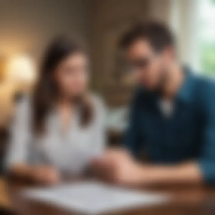 A young couple reviewing financial documents related to their first home.