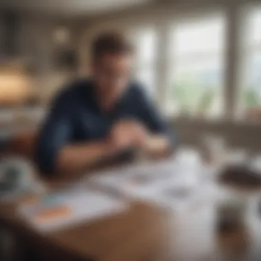 A person studying various mortgage brochures and options at a table.