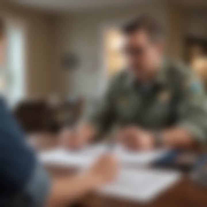 Veteran reviewing financial documents for home financing