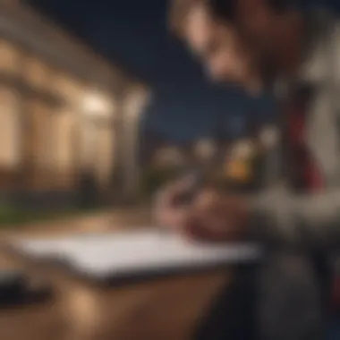 An assessor evaluating a property with a clipboard in hand.