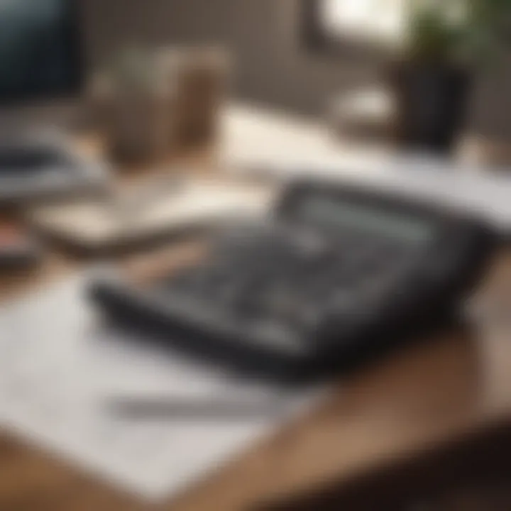 A calculator and financial documents on a desk.